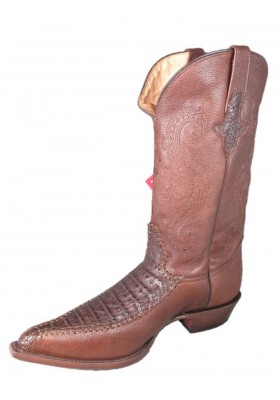 HIGH BEL'AIR BOOTS BROWN GENUINE CROCODILE AND BROWN COWHIDE LEATHER