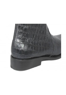 GIPSY BLACK PRINTED CROCODILE COWHIDE LEATHER