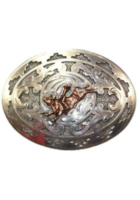 FIBBIA IN ARGENTO SFONDO NERO FIG BULLRIDING RAME