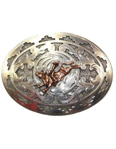 FIBBIA IN ARGENTO SFONDO NERO FIG BULLRIDING RAME FIBBIA IN ARGENTO SFONDO NERO FIG BULLRIDING RAME