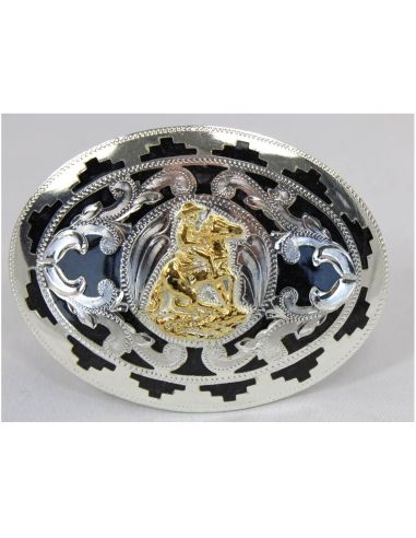 HEBILLA PLATA FONDO NEGRO FIGURA CAVALLINO RAMPANTE DORADO HEBILLA PLATA FONDO NEGRO FIGURA CAVALLINO RAMPANTE DORADO