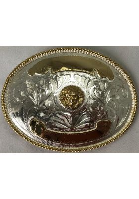 LARGE GOLD OVAL BUCKLE WITH LARGE HEADBAND PATTERN
